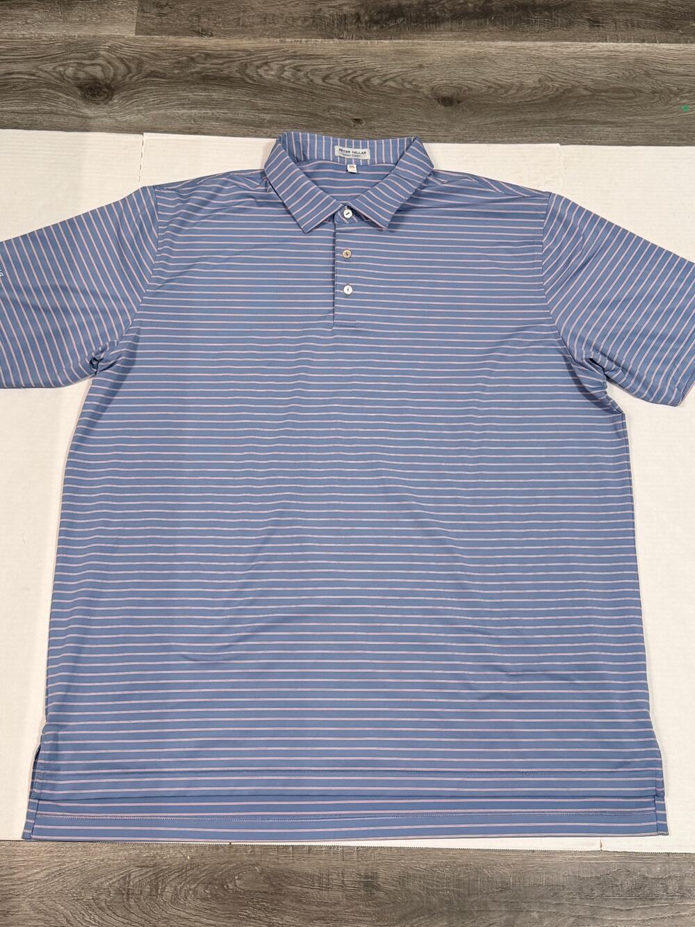 Peter Millar Summer Comfort Polo Mens XXL Blue Stripe CSI Leasing Golf Shirt